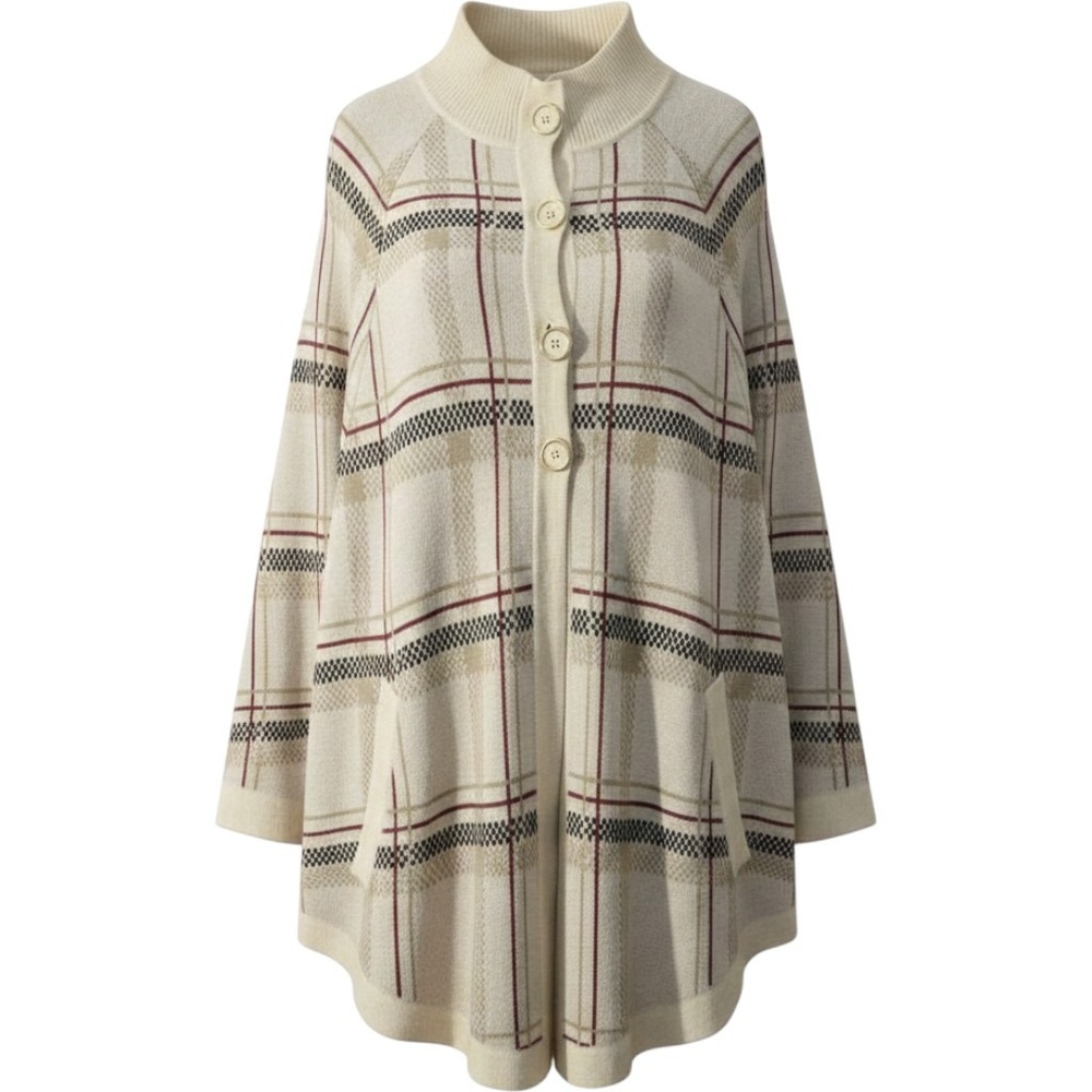 Hot In Hollywood Women's Sweater Poncho Shawl‎ Wrap Beige & Striped  2X/3X